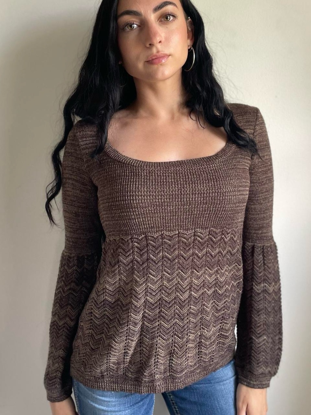 The Sweater Project Brown Knit Babydoll Sweater